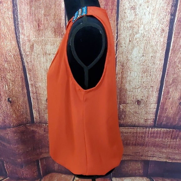 Zouk: Orange and Turquoise Sleeveless Blouse - Picture 5 of 5